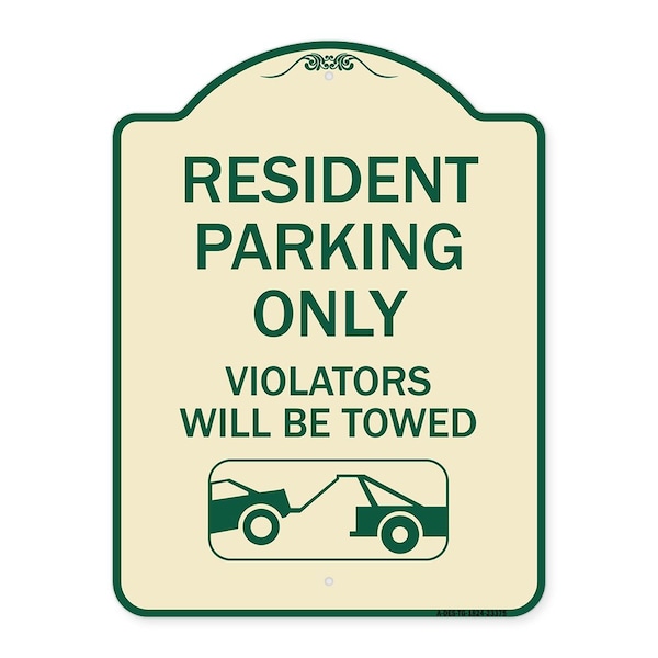 Parking Reserved Towing Resident Parking Violators Will Towed Alum Sign, 24" x 18", TG-1824-23375